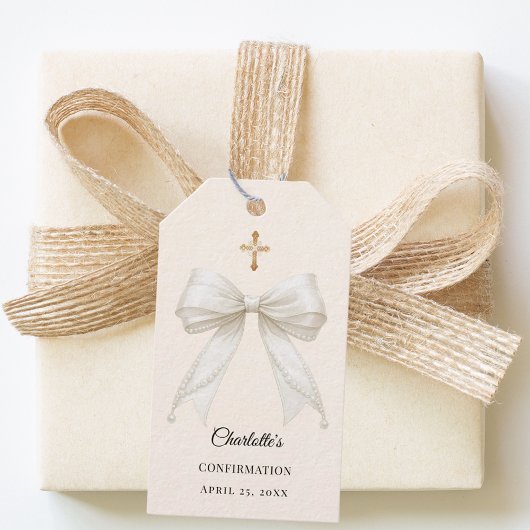 Bow ivory pearls girl Confirmation DIY Cadeaulabel