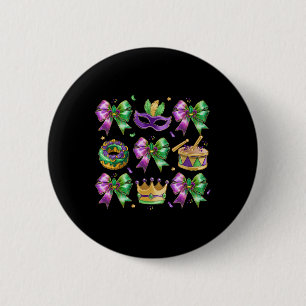 Bow King Cake Crown Mask Drum Mardi Gras Kostuum Ronde Button 5,7 Cm