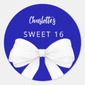 Bow koningsblauw wit Sweet 16 Ronde Sticker (Voorkant)
