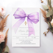 Bow lavender girl silver Confirmation Folie Uitnodiging