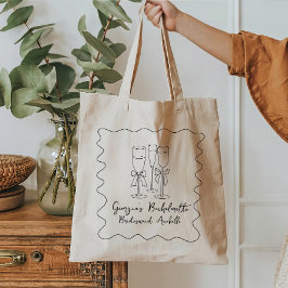 Bow Lint Modern Script Gepersonaliseerd Bruidsmeis Tote Bag
