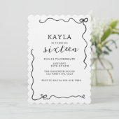 Bow, Modern, Black and White Birthday, Minimal Kaart (Staand voorkant)