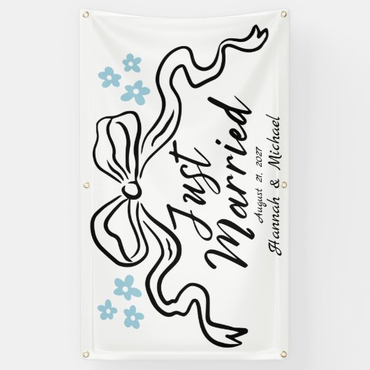 Bow moderne et fleurs juste marié bannière de voit (Vertical)