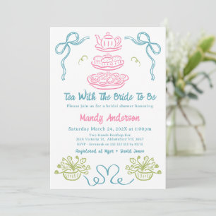 Bow Multicolored Hand Drawn Tea Vrijgezellenfeest Kaart