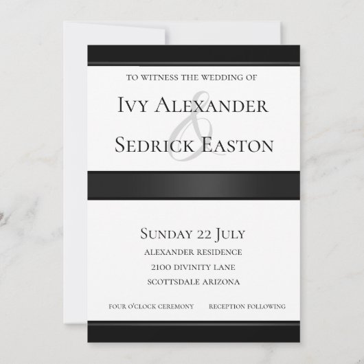 Bow noir et Faire-part de mariage classique blanch (Dos)