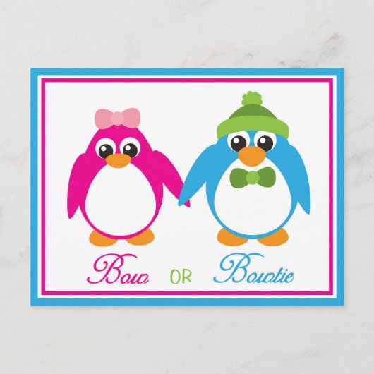 Bow of Bowtie Penguin Geslacht Onthulling Uitnodig Uitnodiging Briefkaart (Voorkant)