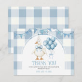 Bow One Silly Goose 1st Birthday Blue Gingham Bedankkaart (Voorkant / Achterkant)