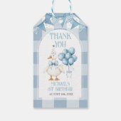 Bow One Silly Goose 1st Birthday Blue Gingham Cadeaulabel (Achterkant)