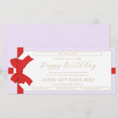 Bow Paarse Streep Babysitten Gift Voucher Kaart (Voorkant / Achterkant)