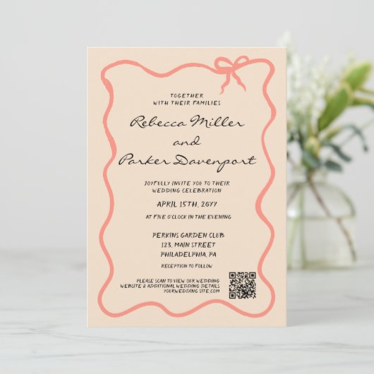 Bow Painted Pinstripes Wedding QR Code Kaart (Staand voorkant)