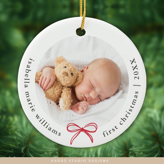 Bow Photo Modern Baby Eerste Kerstdag Keramisch Ornament