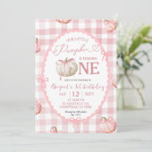 Bow Pink Gingham Pumpkin 1e verjaardag Kaart (Staand voorkant)
