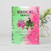 Bow pink & green Magical Witch Birthday Kaart (Staand voorkant)