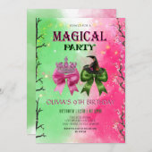 Bow pink & green Magical Witch Birthday Kaart (Voorkant / Achterkant)
