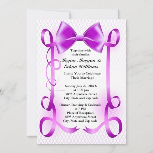 Bow pourpre et Faire-part de mariage frontalier au (Devant)