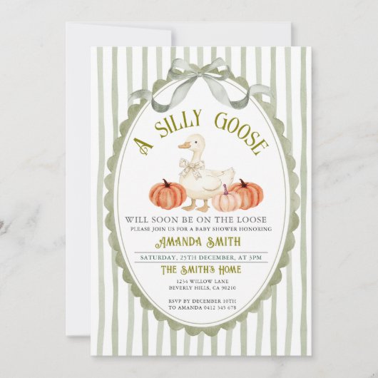 Bow Preppy Sage Herfst Gekke Gans Baby shower Kaart (Voorkant)