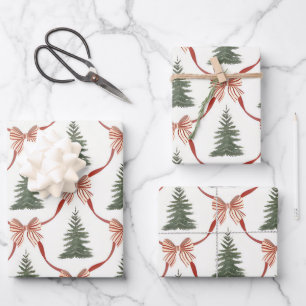 Bow Prettig Kerstmis Watercolor Boom Inpakpapier Vel