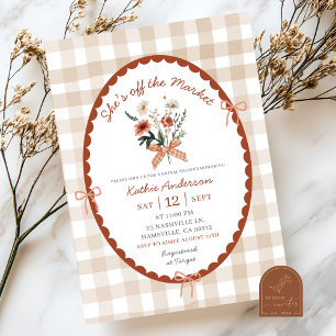 Bow Red Gingham Illustratie Boeren Markt Bruid Kaart