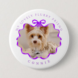 Bow Ribbon Pet Foto Paarse Ronde Button 7,6 Cm