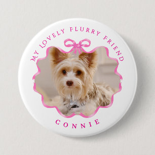 Bow Ribbon Pet Foto Roze Ronde Button 7,6 Cm