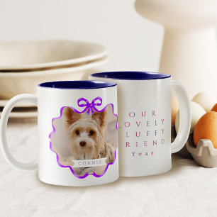 Bow Ribbon Pet Memory Foto Paarse Tweekleurige Koffiemok