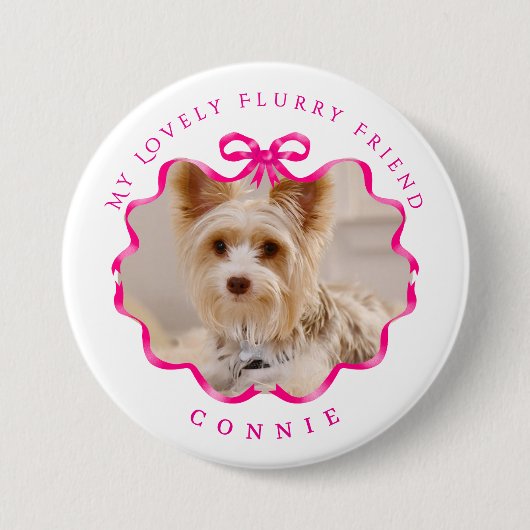 Bow Ribbon Pet Photo Red Ronde Button 7,6 Cm (Voorkant)