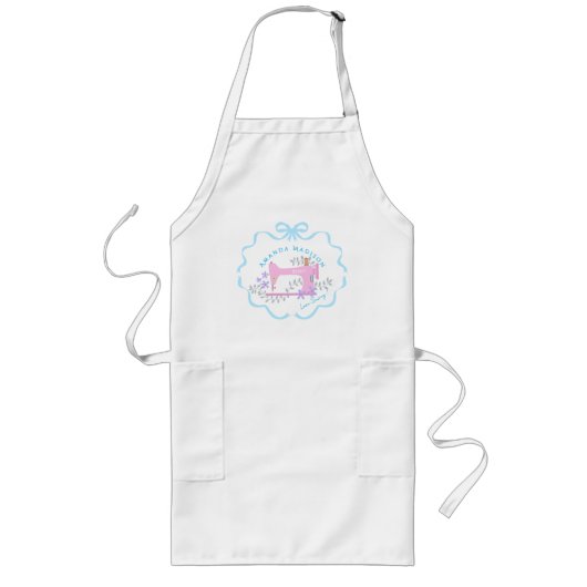 Bow Ribbon Sewing Blue White Lang Schort (Voorkant)