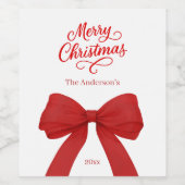Bow rood wit script Kerst Wijn Etiket (Enkel label)