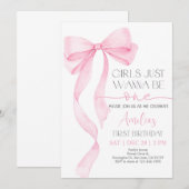 Bow rose Anniversaire Invitation Soft Pastel Ribb  (Devant / Derrière)