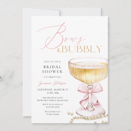 Bow rose Brunch & Bubbly Invitation de douche nupt (Devant)