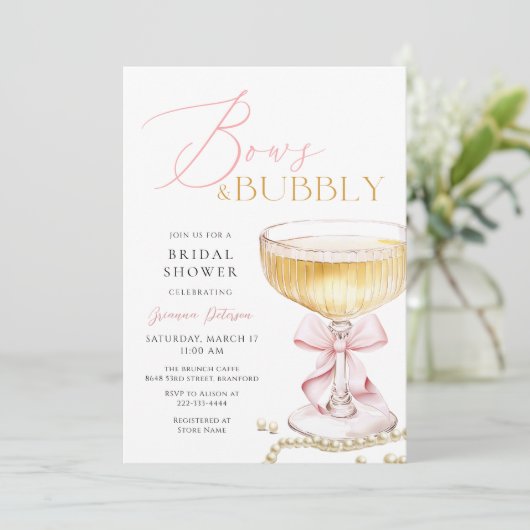 Bow rose Brunch & Bubbly Invitation de douche nupt (Debout devant)