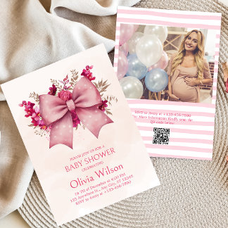 Bow rose et jolie invitation au Baby shower floral