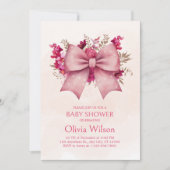 Bow rose et jolie invitation au Baby shower floral (Devant)