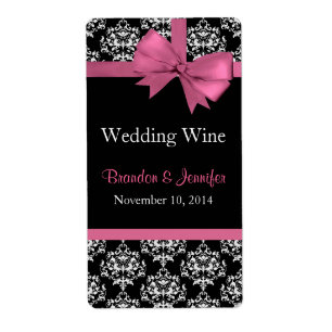 Bow rose et Mariage damassé Mini Étiquettes de vin