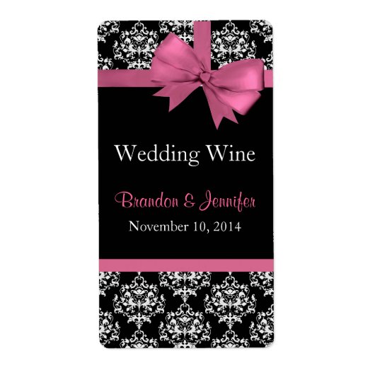 Bow rose et Mariage damassé Mini Étiquettes de vin (Devant)