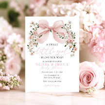 Bow rose Floral Baby shower Invitation Sweet Girl
