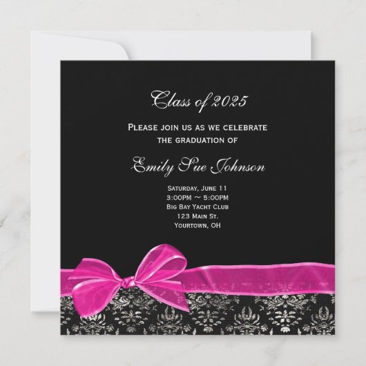 Bow rose sur Damask pour Graduation Invitation (Devant)