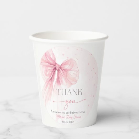 Bow Roze Coquette Baby Shower Papieren Bekers (Voorkant)