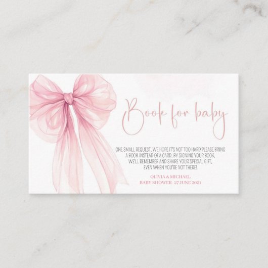 Bow Roze Coquette Baby shower personaliseren Informatiekaartje (Voorkant)