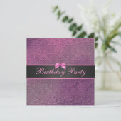 Bow & Roze Damask Birthday Invite Kaart (Staand voorkant)