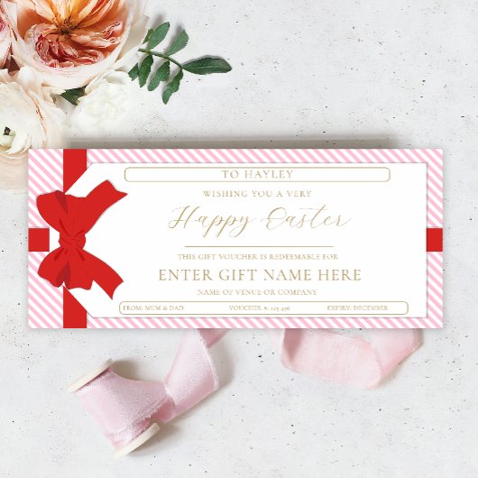 Bow Roze Streep Happy Easter Gift Voucher Kaart