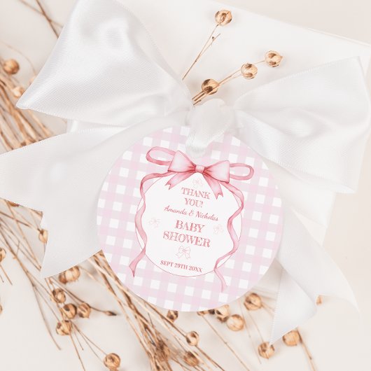 Bow Roze Waterverf  Gingham Dank u Bedankjes Labels