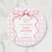 Bow Roze Waterverf  Gingham Dank u Bedankjes Labels (Voorkant)