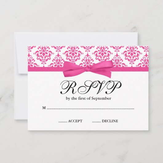 Bow ruban imprimé en damas rose RSVP (Devant)