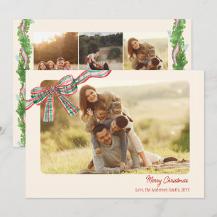 Bow rustieke Kerstmis 4 Foto's geplakt lint Feestdagenkaart