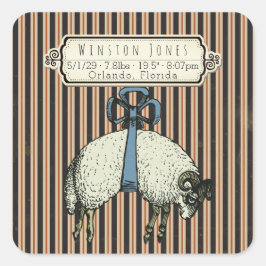 Bow Sheep™ Collectie - Birth Info / Vierkante Sticker