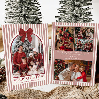 Bow Stripe Family Photo Christmas Holiday Card Feestdagenkaart