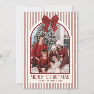 Bow Stripe Family Photo Christmas Holiday Card Feestdagenkaart