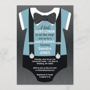 Bow Stropdas Baby shower Uitnodiging, Suspender Ui Kaart