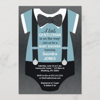 Bow Stropdas Baby shower Uitnodiging, Suspender Ui Kaart